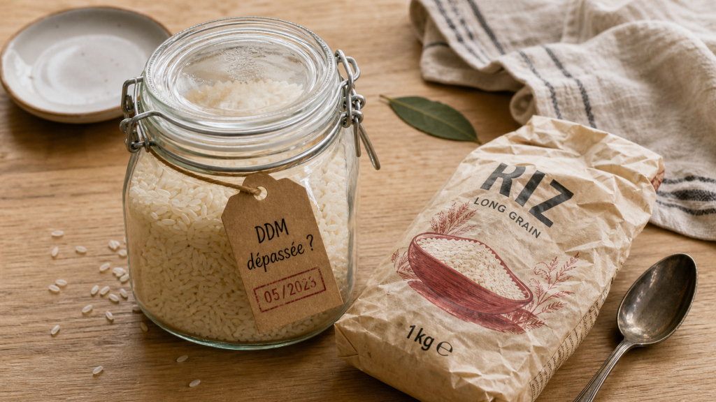 Est ce que le riz se perime ? DDM sur bocal de riz blanc
