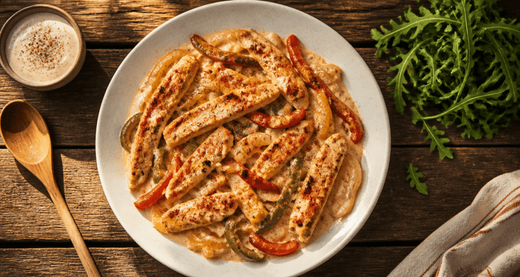 recette poulet poivron en sauce sur assiette