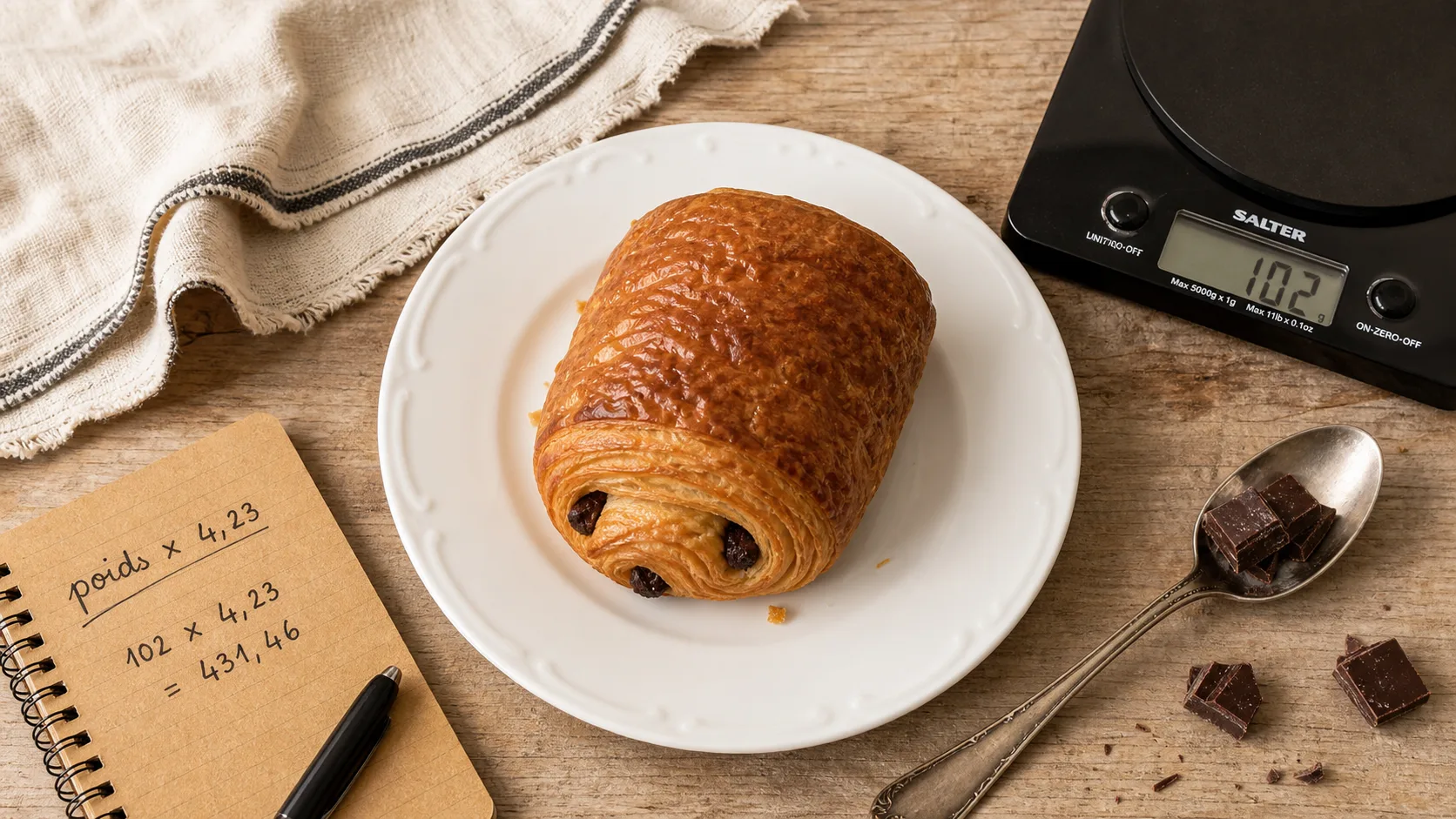 Calorie pain au chocolat boulangerie : 423 kcal pour 100 g