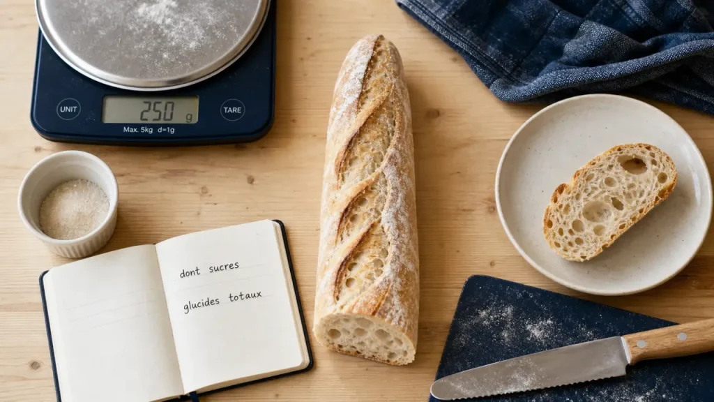 Combien de sucre dans une baguette de 250g : 6 g de sucres, glucides totaux
