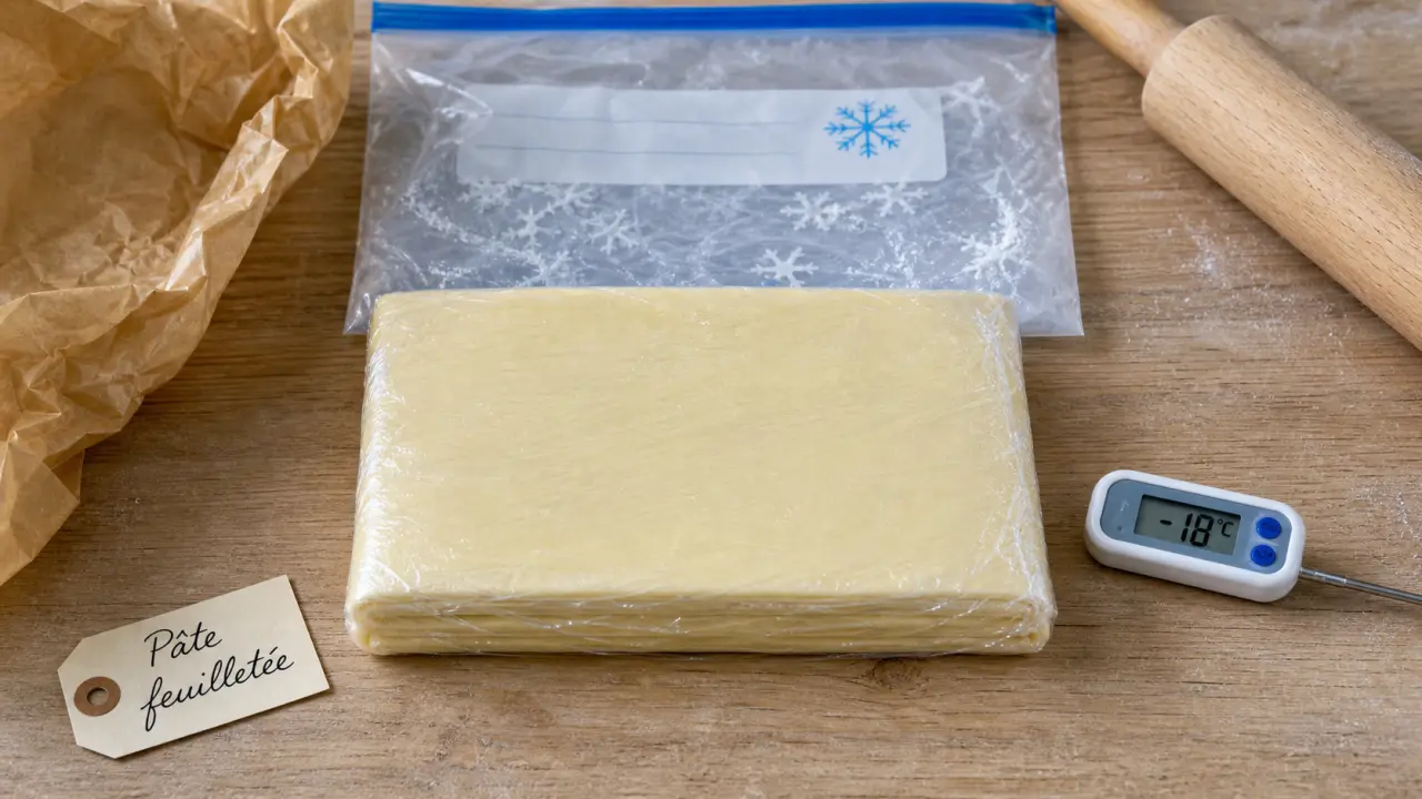 CongeIer pate feuilletée : emballage serré, -18°C, bloc filmé