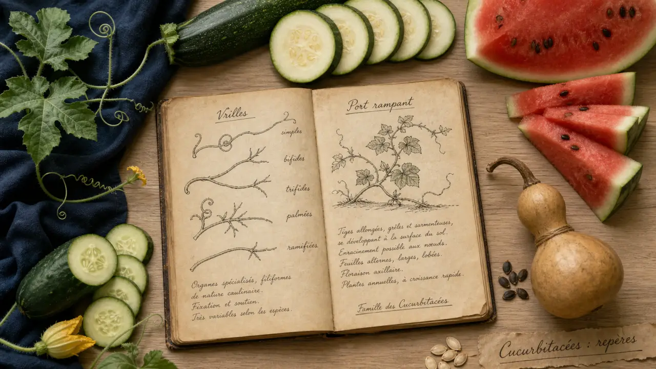 Cucurbitacées liste : repères botaniques (concombre, courgette, pastèque)