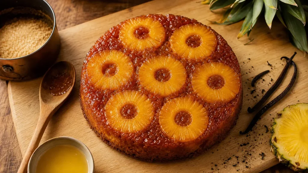 Dessert ananas : gâteau renversé moelleux au caramel et ananas frais
