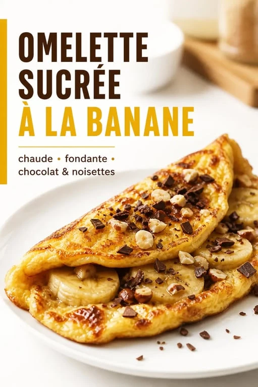 Recette omelette sucrée banane servie chaude avec rondelles de banane et copeaux de chocolat