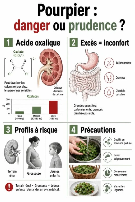 Pourpier danger : infographie sur les risques potentiels, les profils à risque et les précautions de consommation