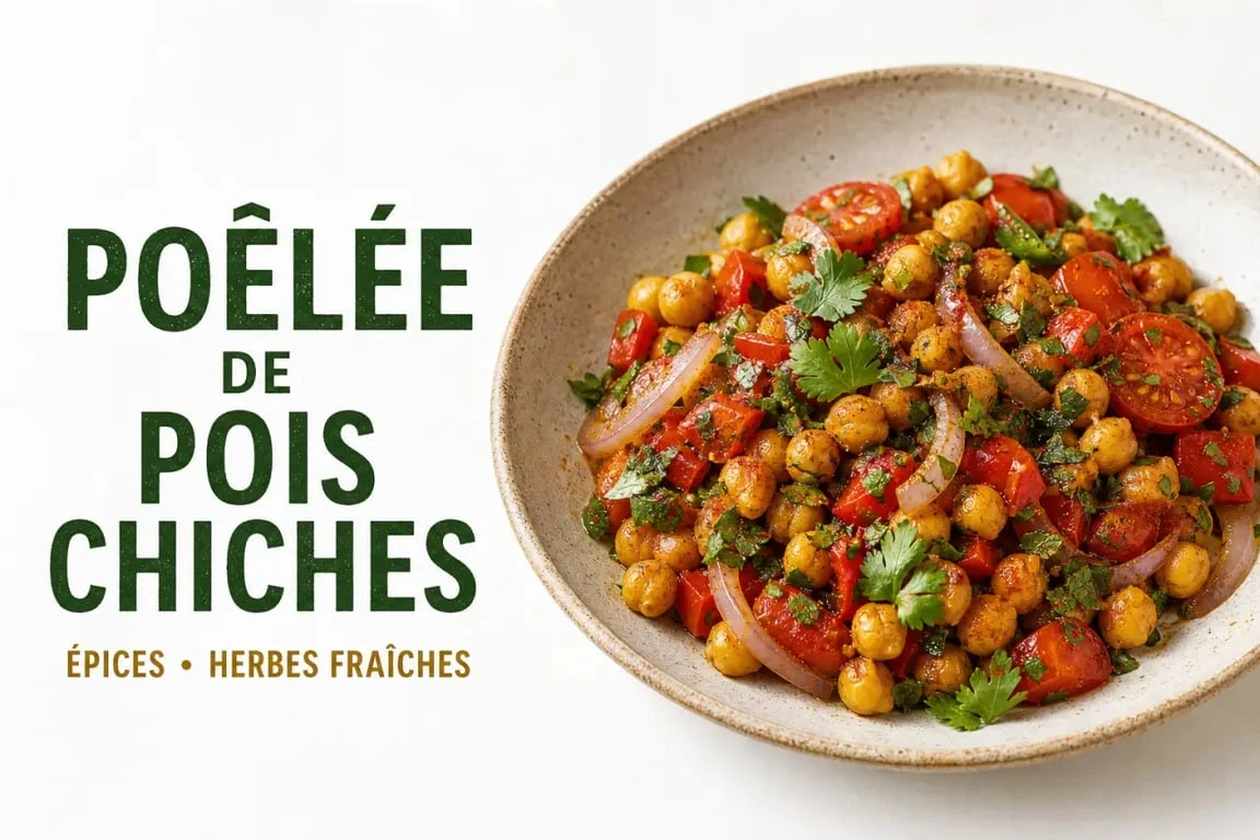 Recette facile et pas chère de poêlée de pois chiches aux épices dans une assiette rustique