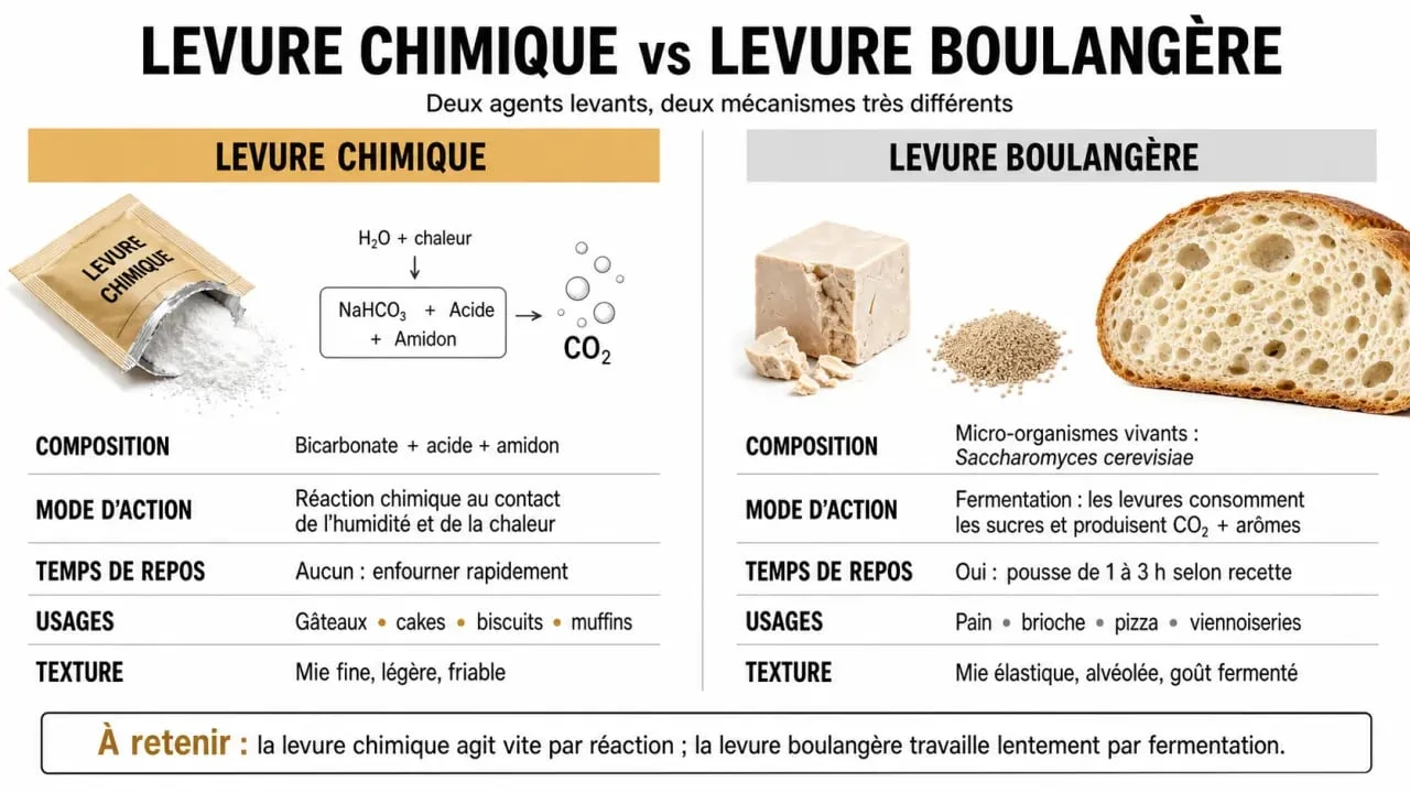 Levure chimique ou boulangère : visuel comparatif des différences, usages et modes d'action