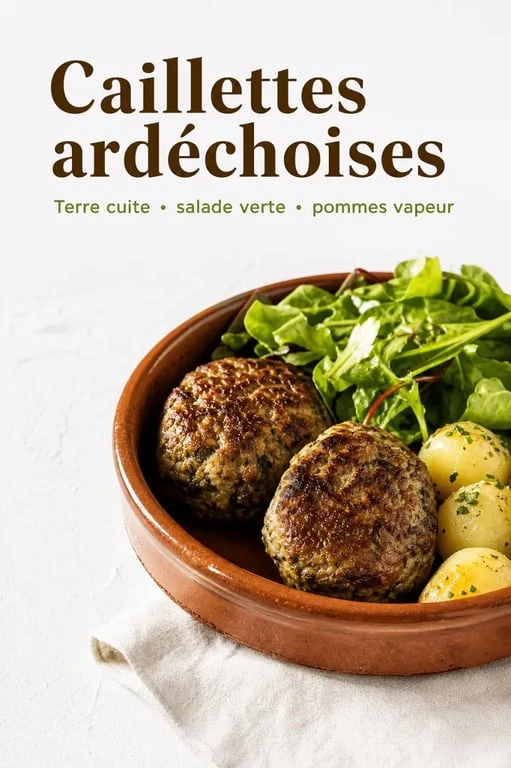 Recette des caillettes servies dans un plat rustique avec salade et pommes de terre