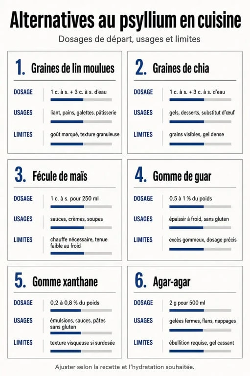 Par quoi remplacer le psyllium : tableau comparatif des alternatives en cuisine