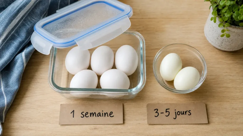 Oeuf dur combien de temps au frigo : 1 semaine avec la coquille