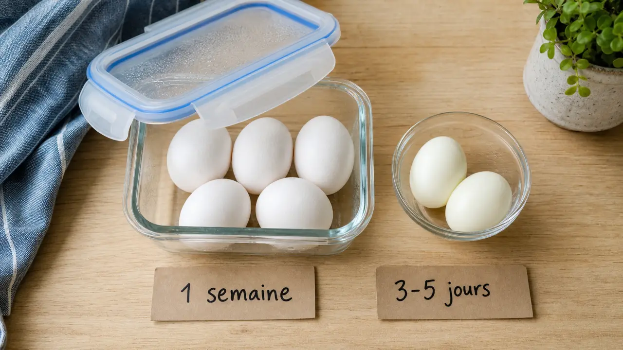 Oeuf dur combien de temps au frigo : 1 semaine avec la coquille
