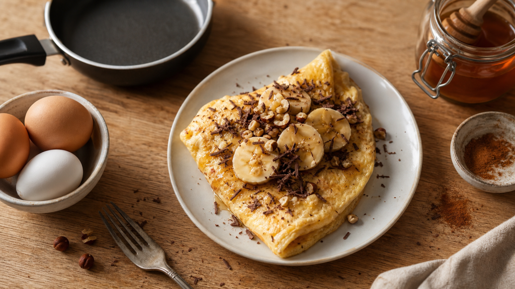 Omelette sucrée banane moelleuse au chocolat