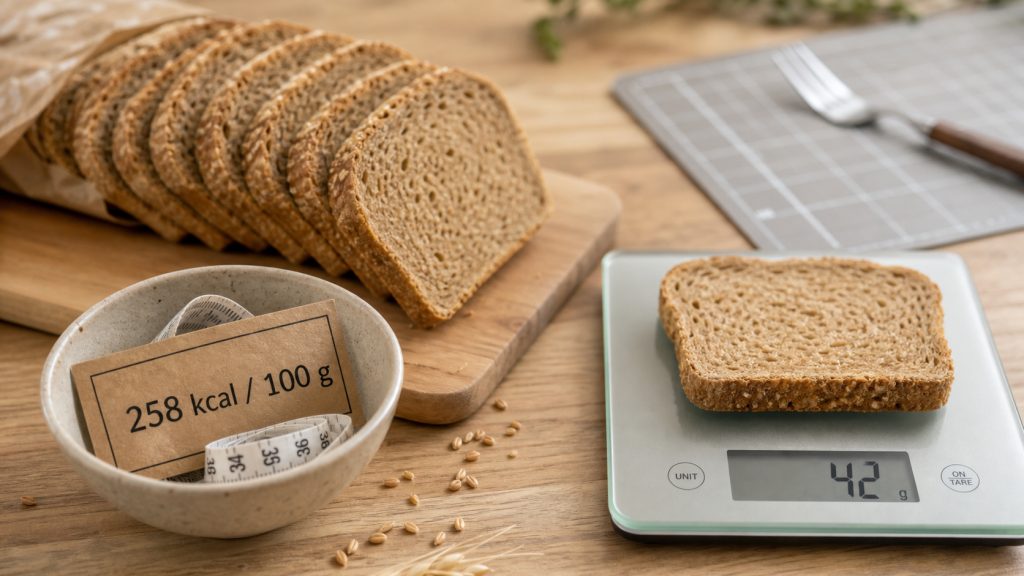 Pain de mie complet calorie : 258 kcal aux 100 g, tranche de 42 g