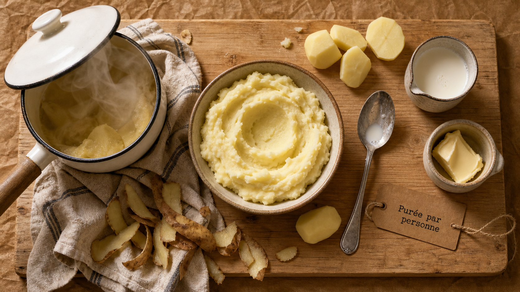 Purée par personne : 200 à 250 g adulte, 150 g enfant