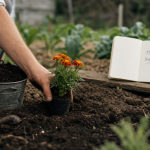 Quand planter des fleurs : godet fleuri posé en terre
