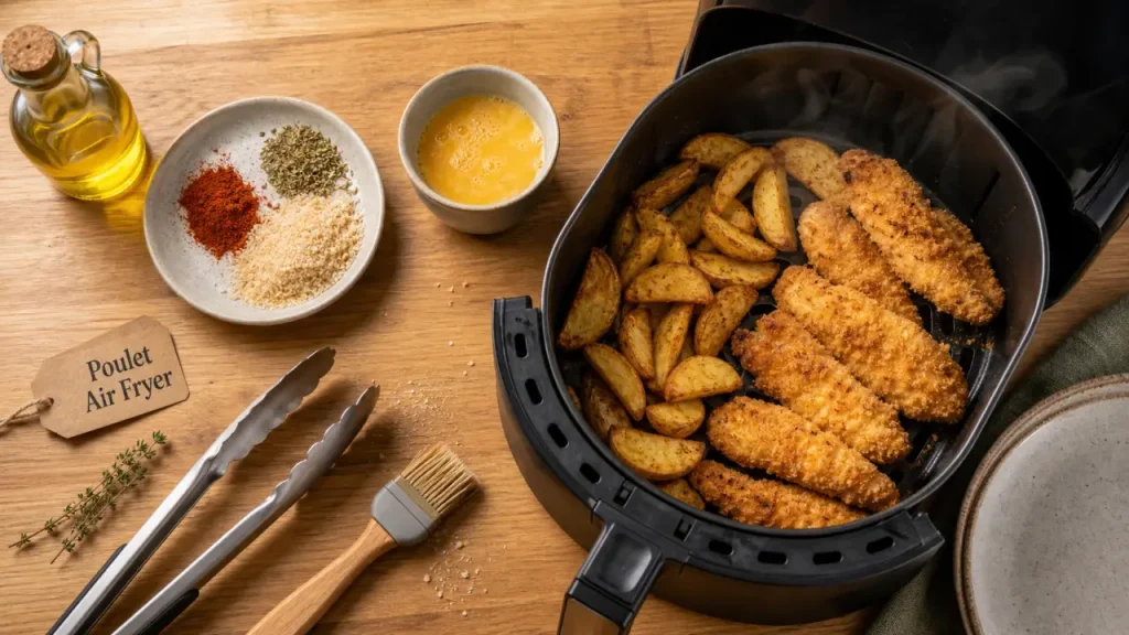Recette facile air fryer : poulet croustillant et légumes dorés