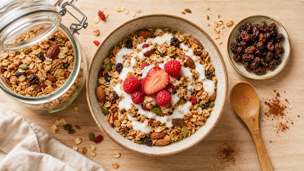 Recette muesli maison healthy croustillant aux flocons et fruits
