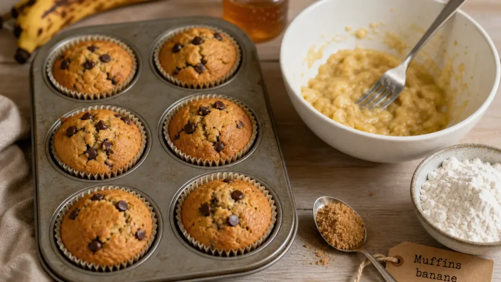 Recette muffin banane moelleux : muffins banane dorés