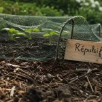 Repulsif chat jardin : semis protégés, terre humide et paillage après pluie