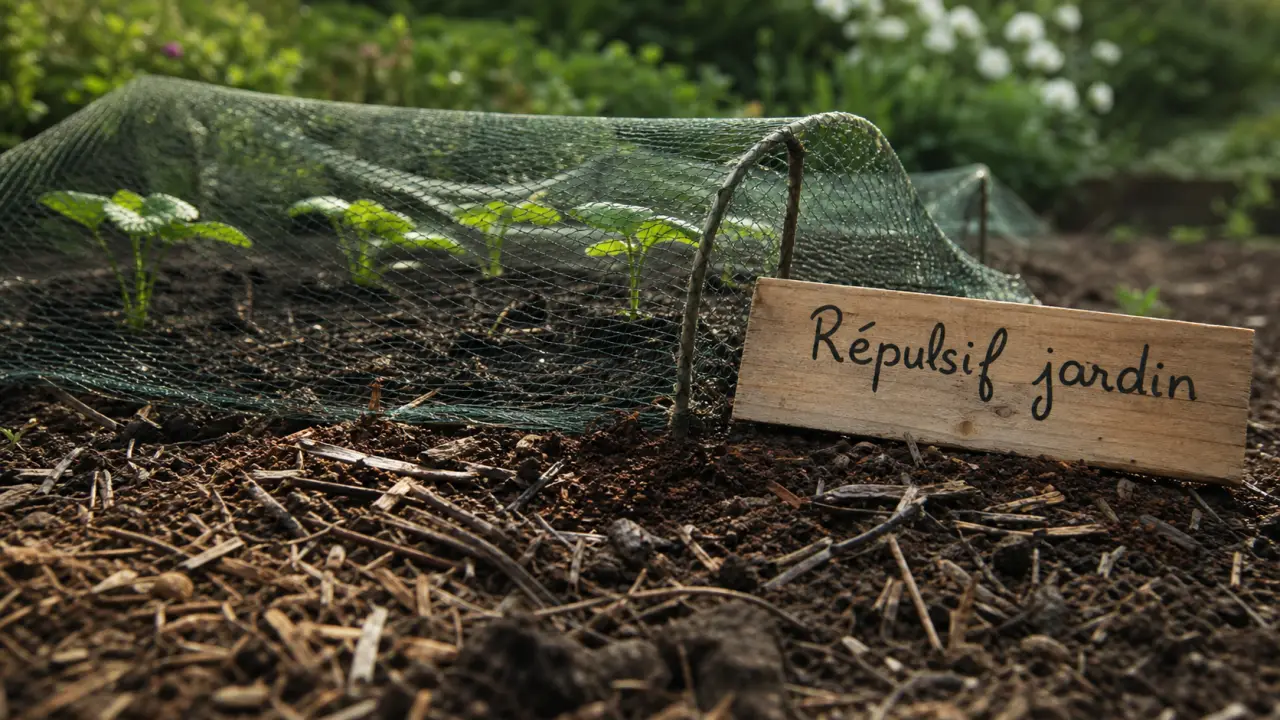 Repulsif chat jardin : semis protégés, terre humide et paillage après pluie