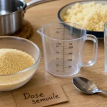 Semoule quantité par personne : 60 80 120 g, bol et tasse doseuse