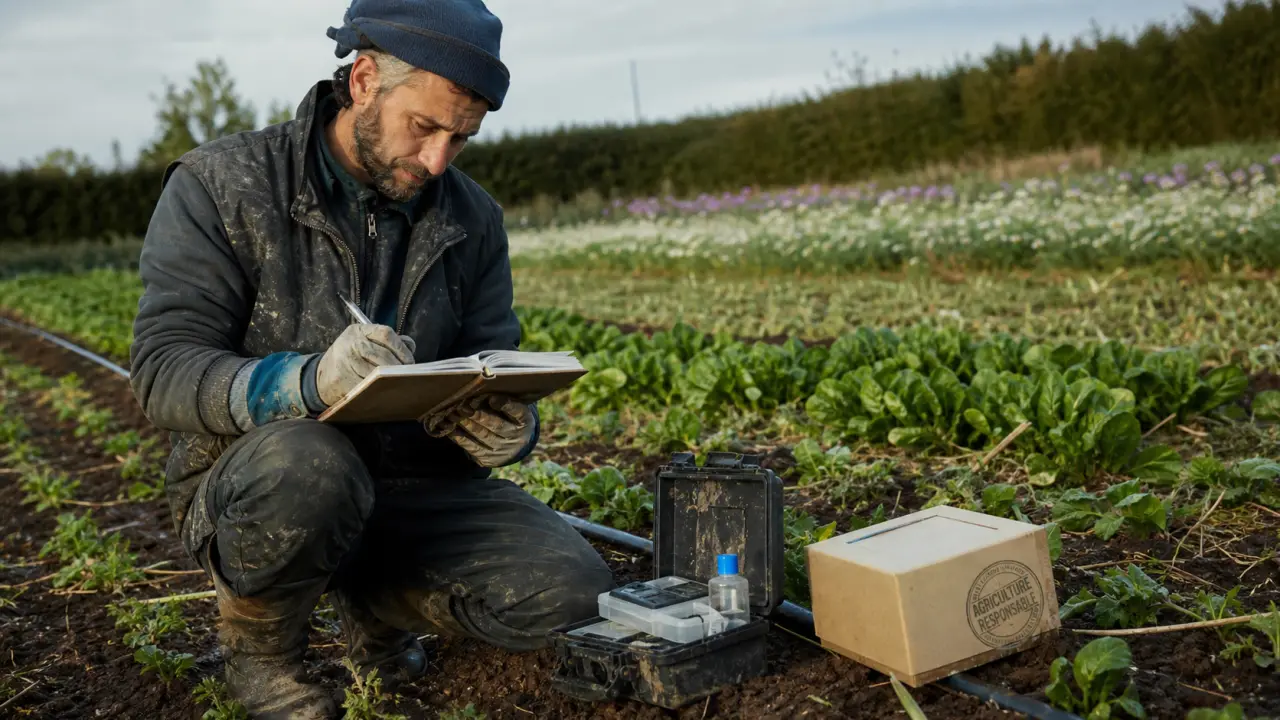 Agriculture responsable : agriculteur mesure l’irrigation pour réduire les intrants