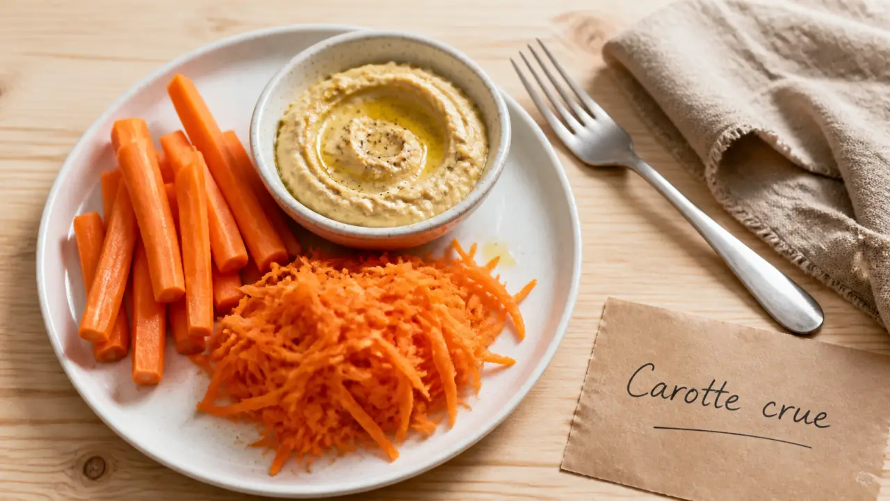 Bienfait carotte crue : carottes crues sur assiette blanche
