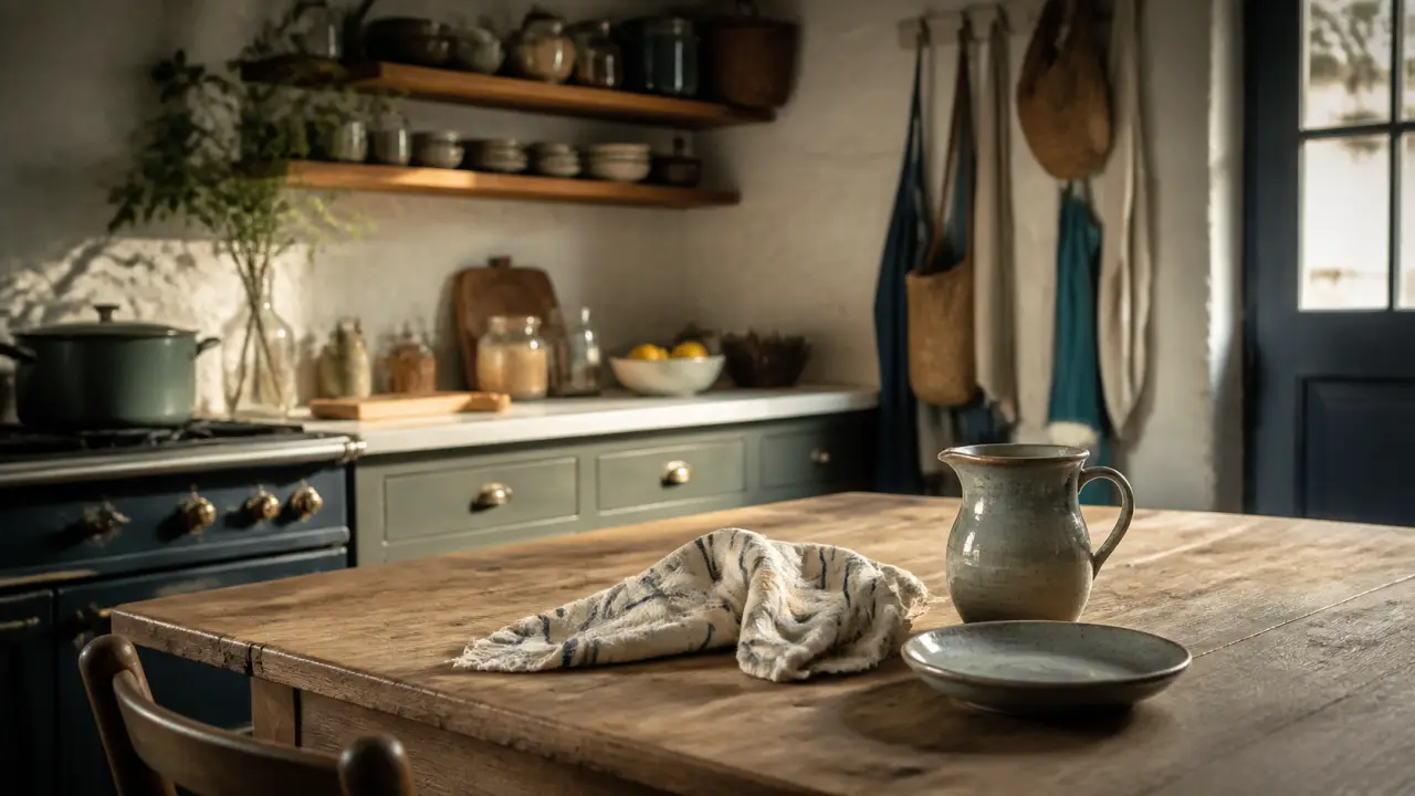 Décoration maison Bretagne : cuisine granit et bois brut bord de mer