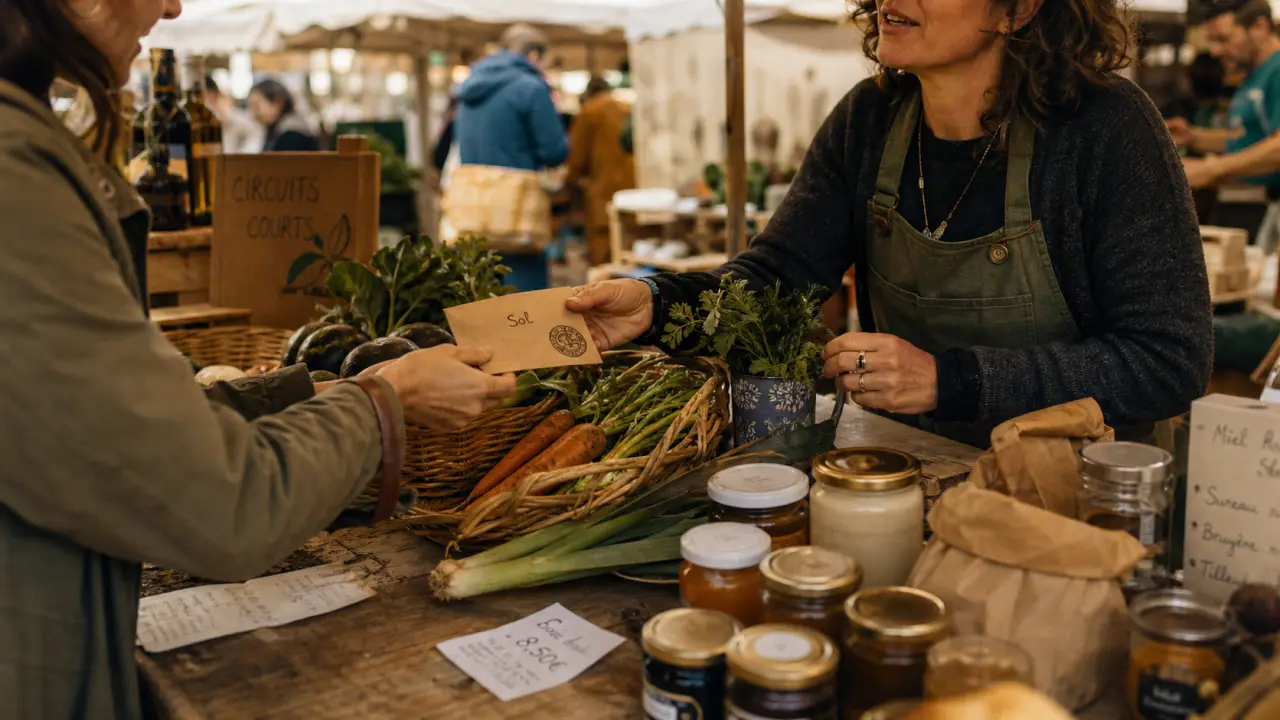 Économie locale : circuits courts au marché fermier, échanges de producteurs et clients