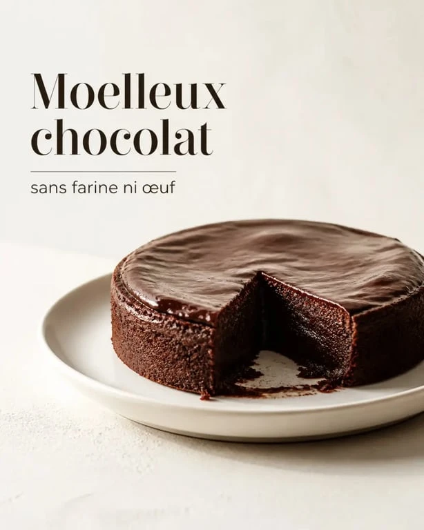 Gâteaux sans farine et sans oeuf : moelleux au chocolat fondant avec ganache sur assiette sobre