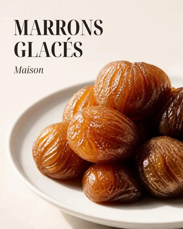 Recettes des marrons glacés maison brillants et fondants sur une assiette blanche