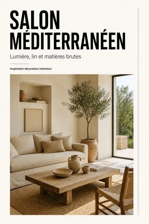 Décoration style méditerranéen dans un salon lumineux avec matières naturelles et palette claire