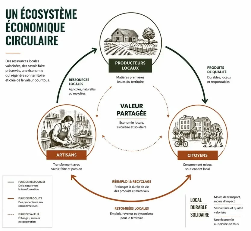 Schéma illustrant le fonctionnement d'une économie locale et circulaire