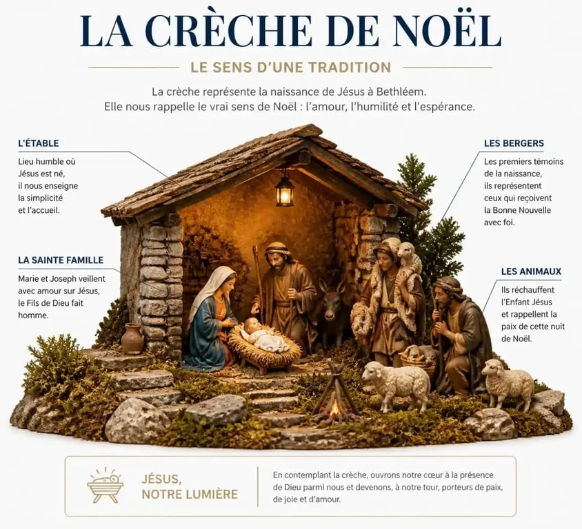Mise en scène d'une crèche de Noël artisanale traditionnelle