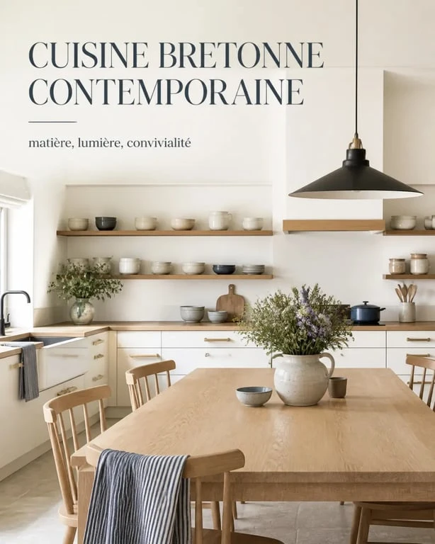 Cuisine en décoration maison Bretagne avec bois, grès et esprit maison de famille