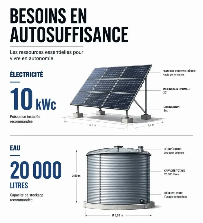 Données techniques pour une maison en autosuffisance : besoins en électricité et eau