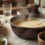 Fondue creusoise fumante, caquelon de grès et fromage de pays, sauce bien liée.