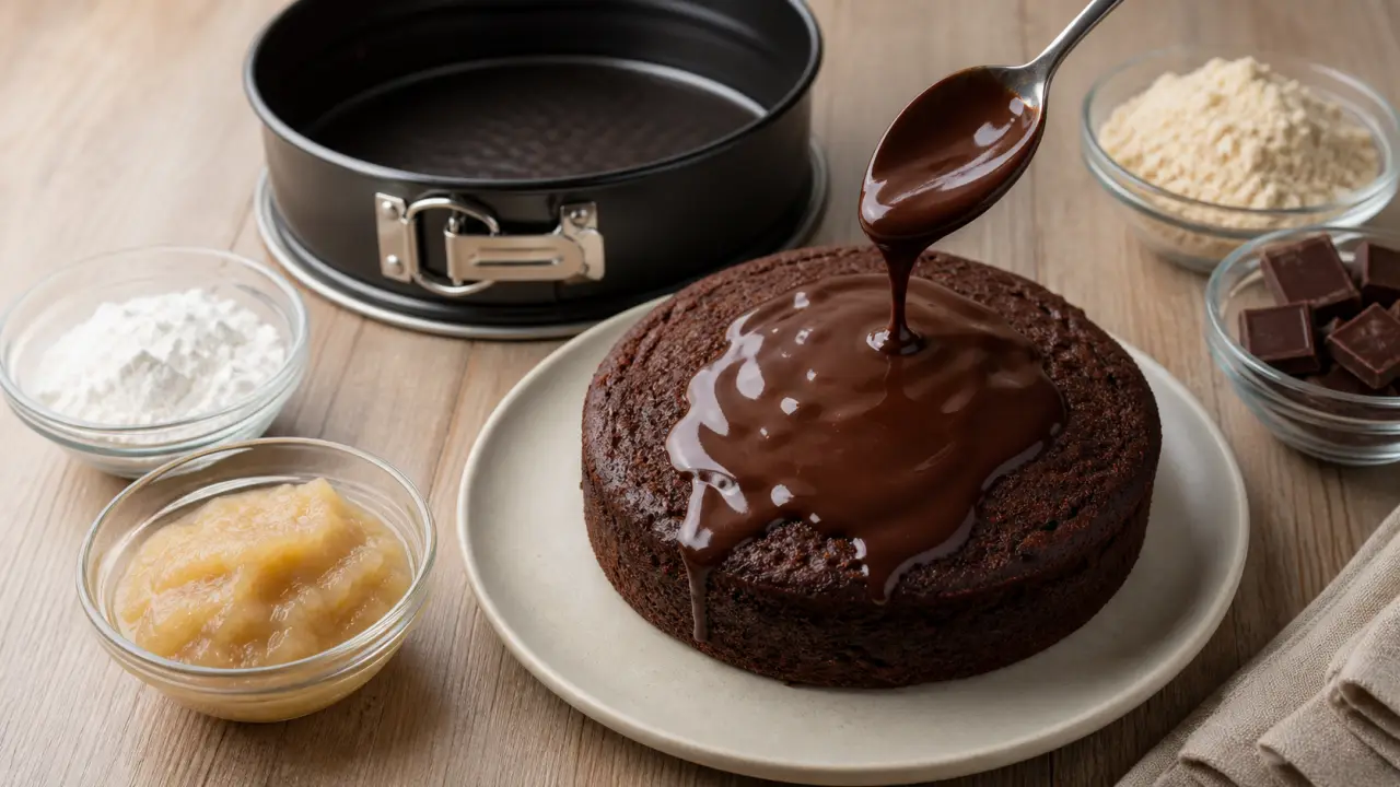 Gateaux sans farine et sans oeuf au chocolat moelleux, ganache luisante