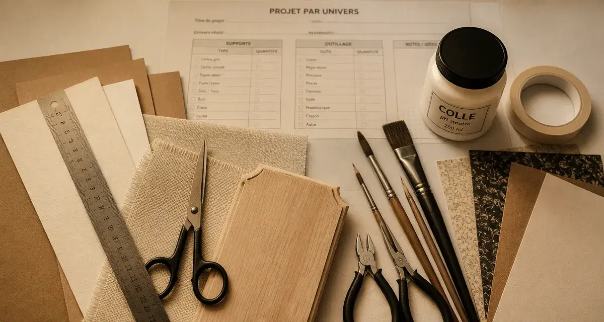Loisirs créatifs fournitures : sélection d’outils sur établi