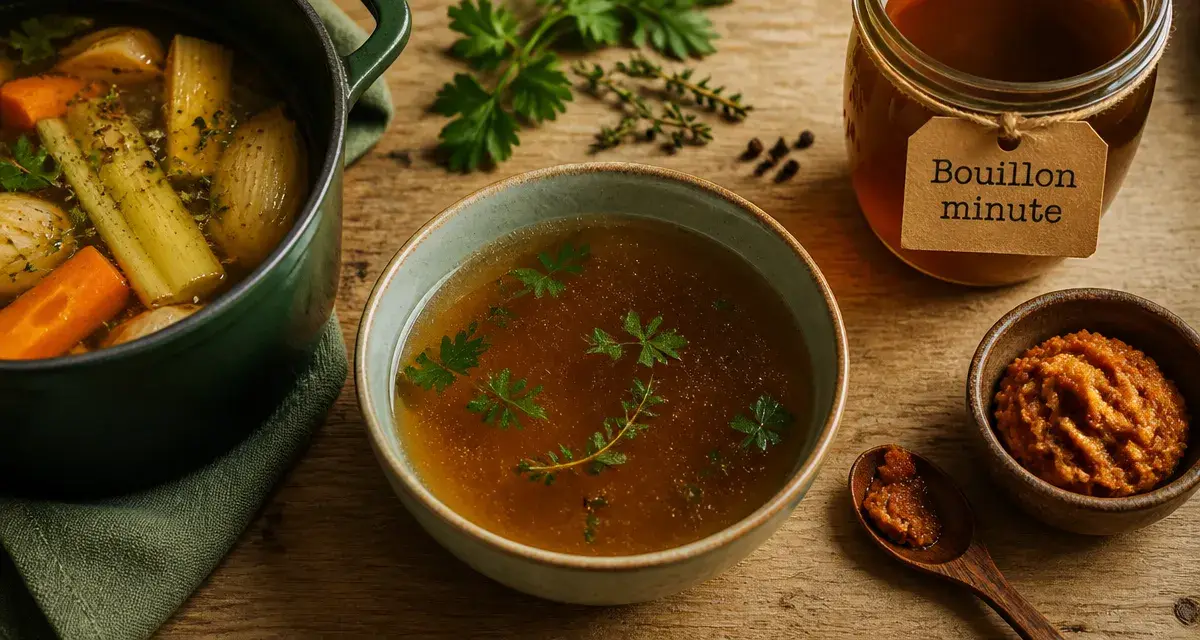 Par quoi remplacer le bouillon de volaille : bol de bouillon maison, miso et herbes