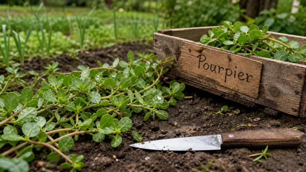 Pourpier comestible : feuilles charnues lisses et brillantes, récolte