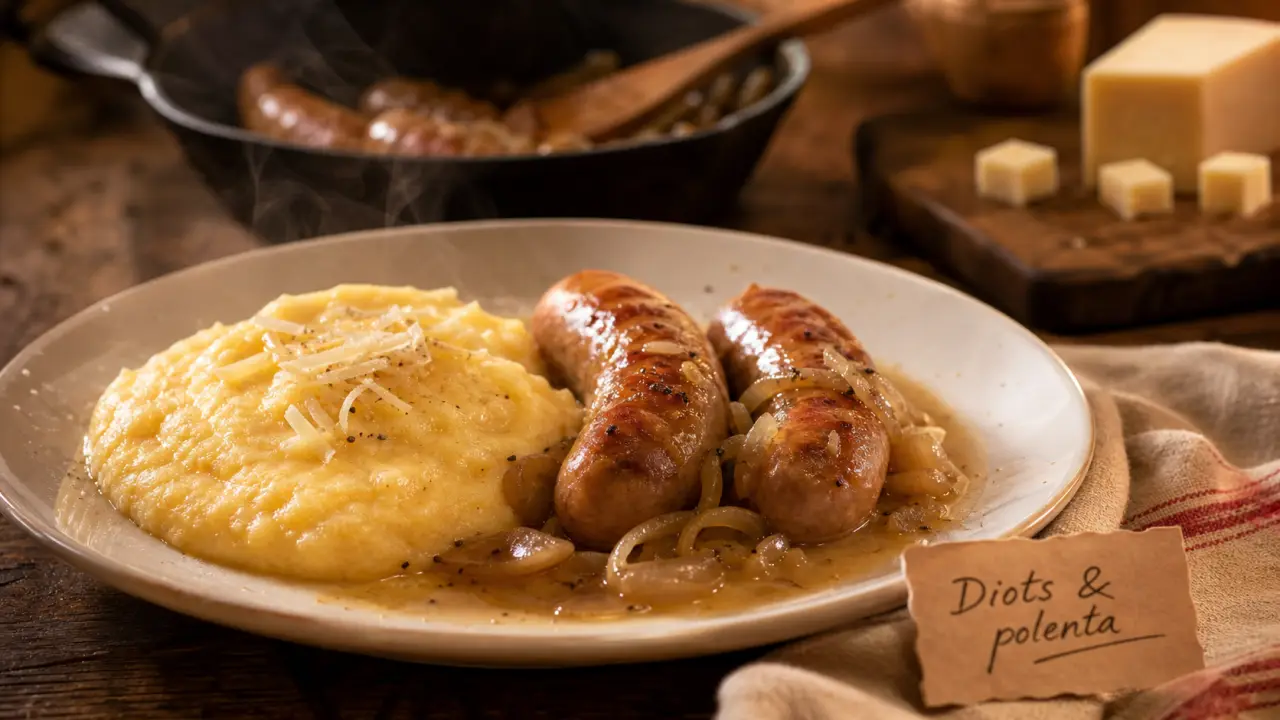 Recette diots polenta savoyarde : diots au vin blanc et polenta au Beaufort