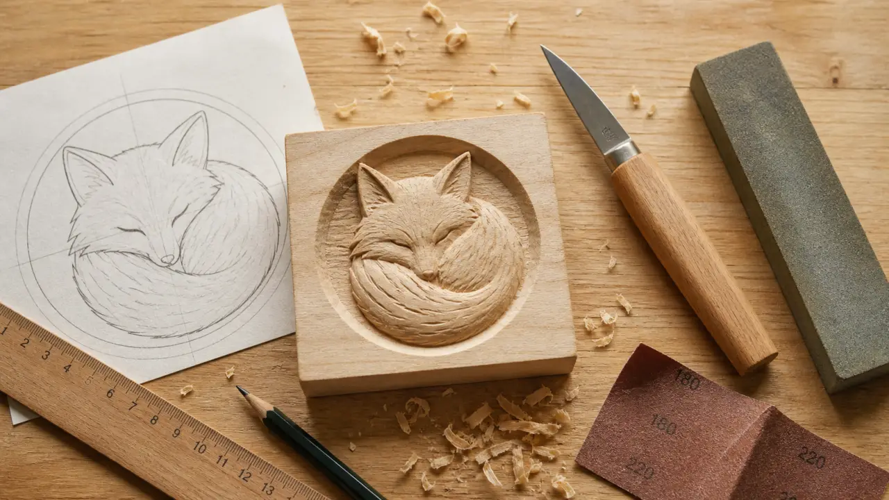 Sculpture sur bois pour debutant : bloc de bois et outils de sculpture