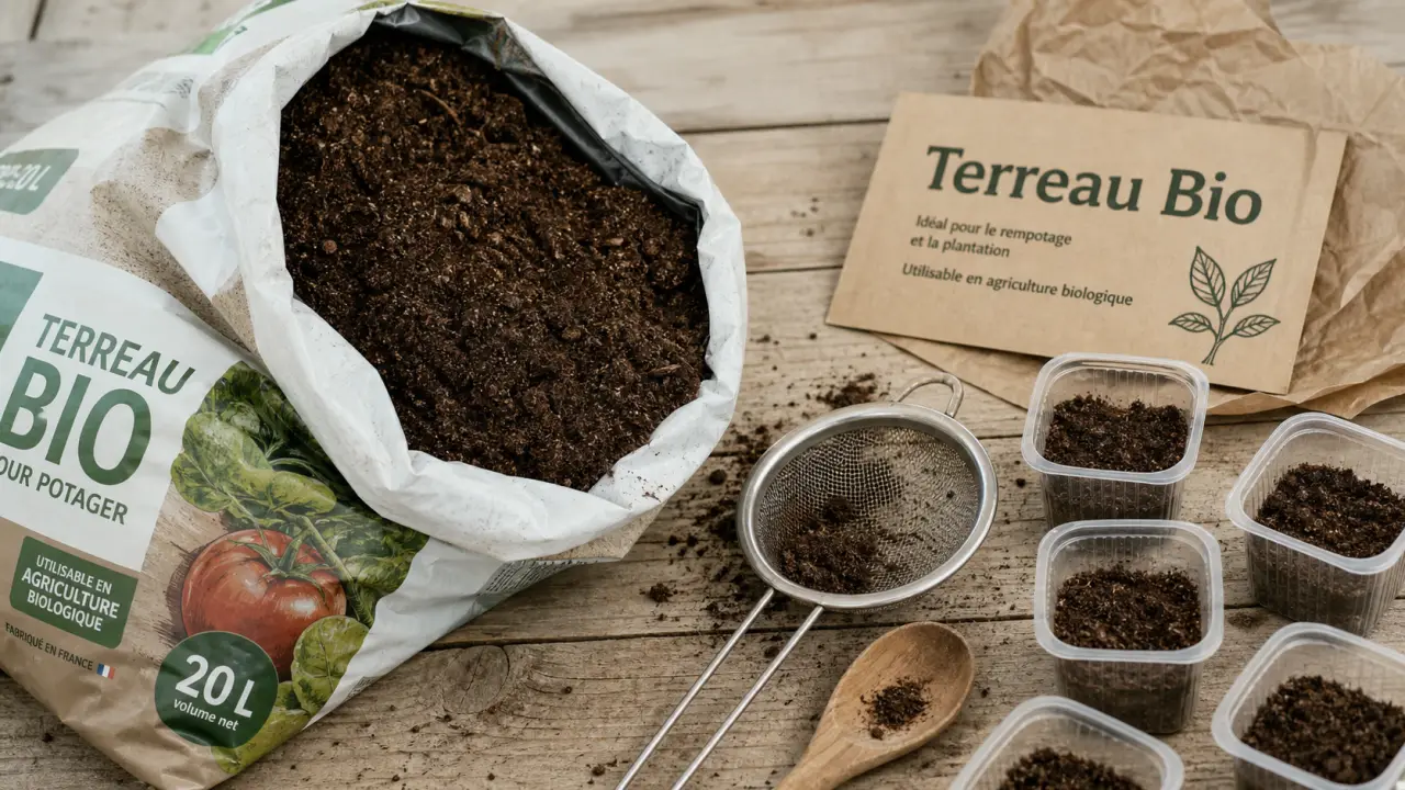 Terreau potager bio fin pour semis et plantation, vue texture.