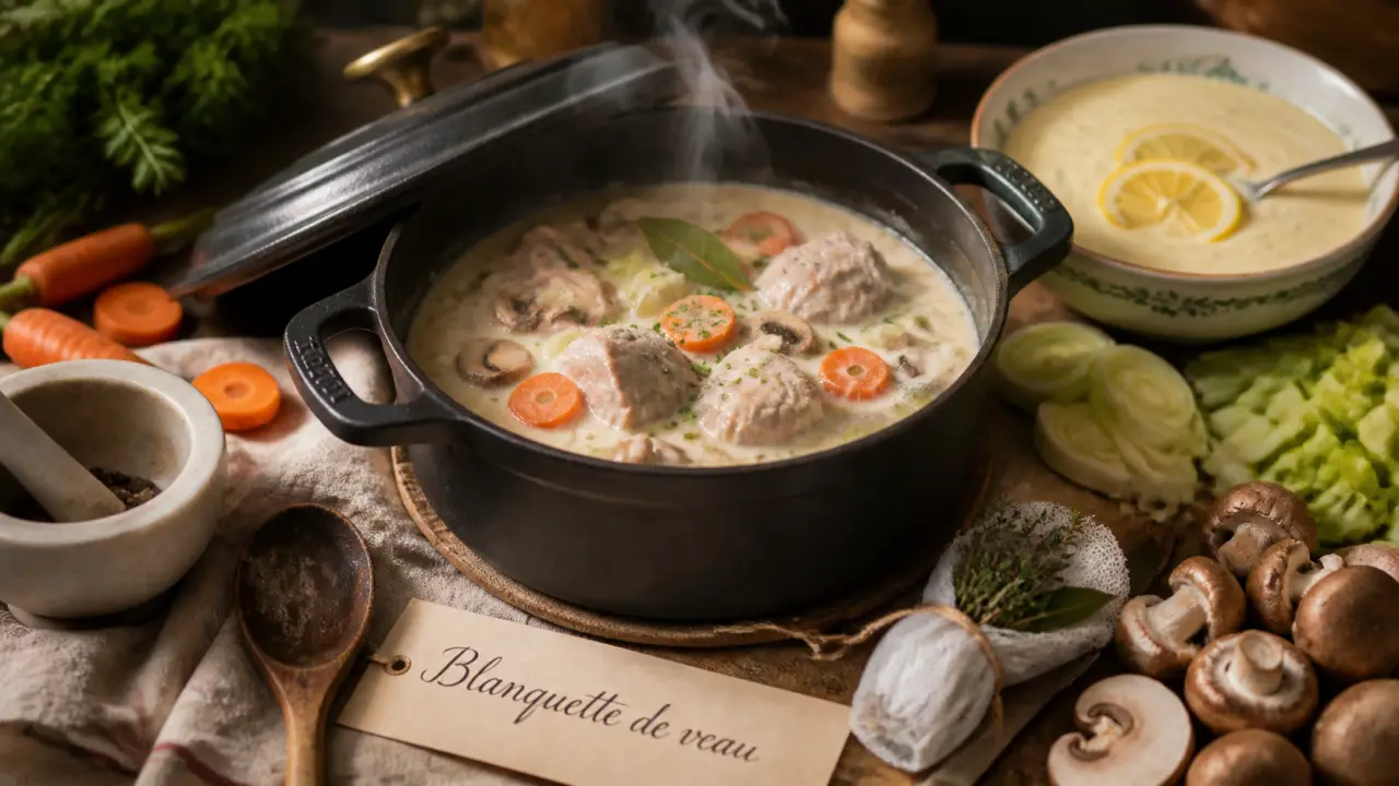 Vieilles recettes de cuisine de grand-mère : blanquette de veau mijotée en cocotte