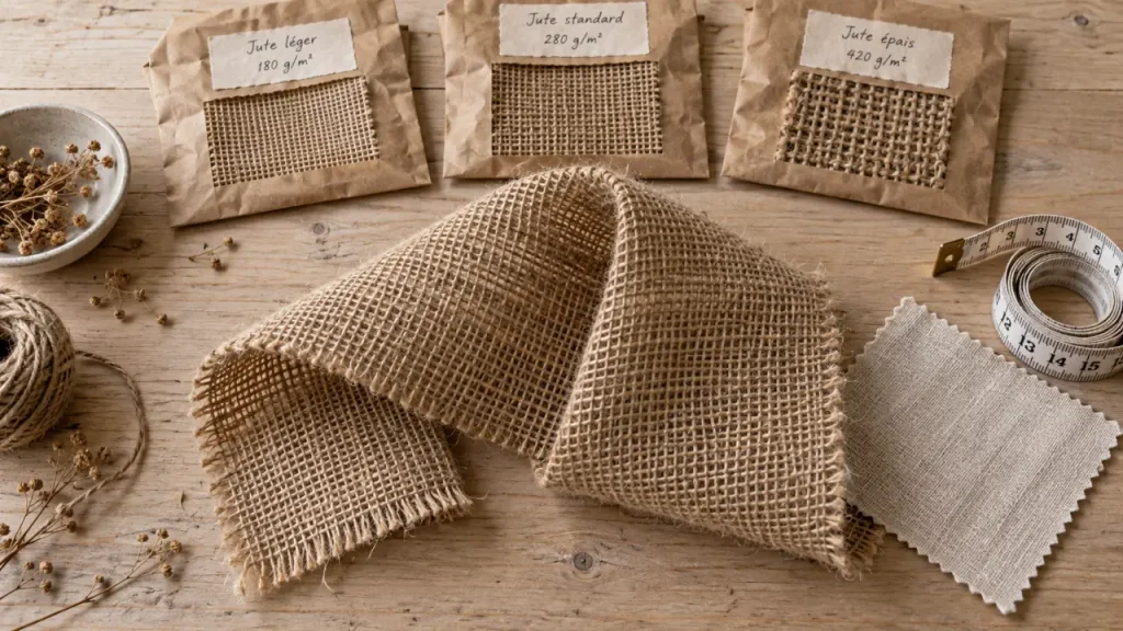Déco toile de jute : échantillon de grammage et texture naturelle