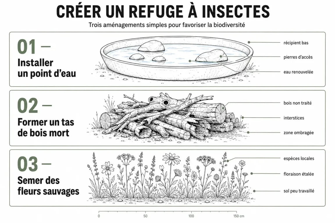 Guide visuel pour aménager un jardin accueillant pour les insectes