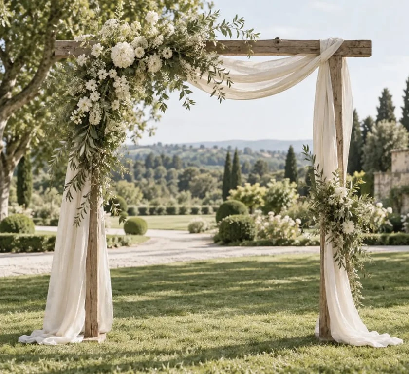 Arche fleurie pour une décoration de mariage champêtre en extérieur