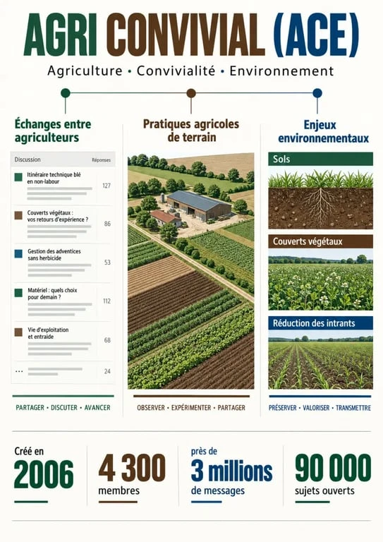Infographie agriculture convivialité environnement présentant le forum Agri Convivial et ses chiffres clés