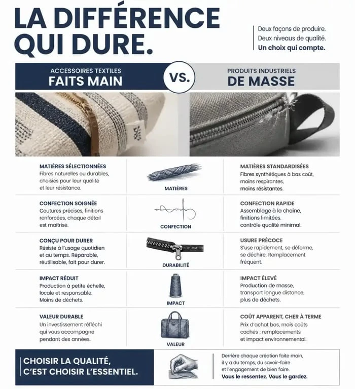 Comparatif visuel entre accessoires fait maison et produits industriels pour souligner la qualité des accessoires fait maison